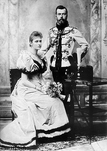 This is the official engagement portrait of the young Nicholas and Alix, who, once chrismated into the Orthodox Church, took the name Alexandra. Her family and friends continued to call her "Alix" or "Alicky", and her husband reserved for her the pet name "Sunny".
